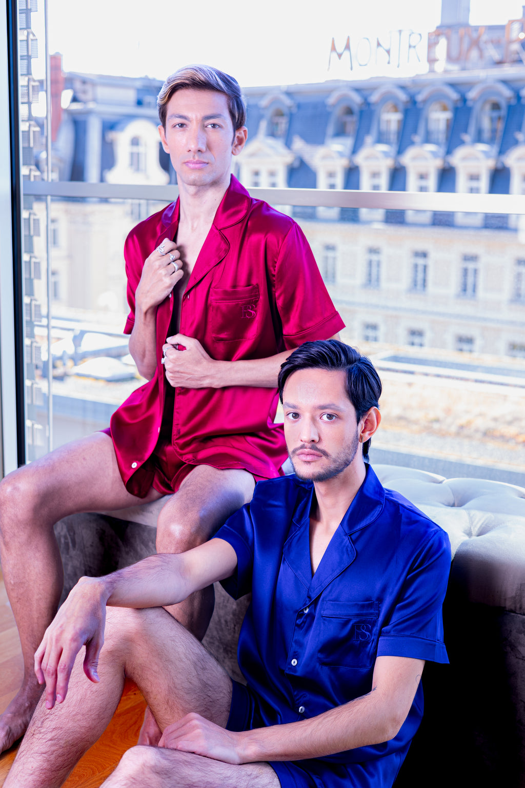 Pyjama homme en soie – Chemise manches courtes & short