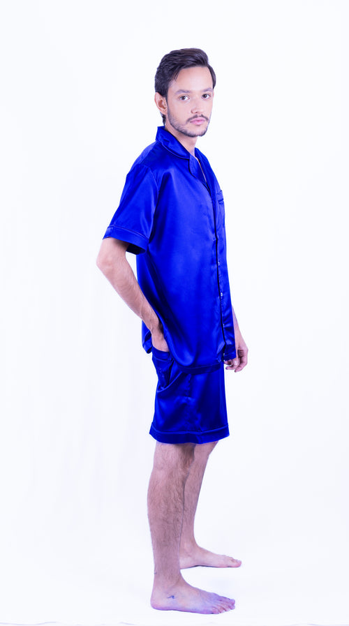 Pyjama homme en soie – Chemise manches courtes & short